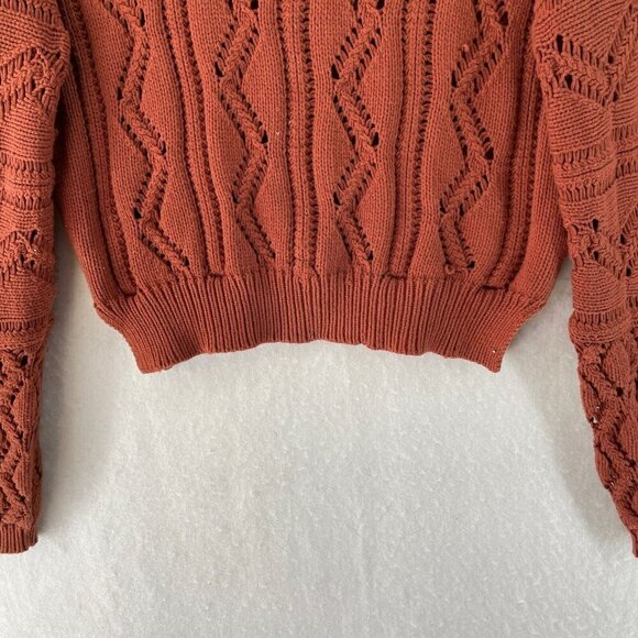 ASTR The Label Sweater Womens M Burnt Orange Cable Knit Balloon Sleeve Pullover - Picture 7 of 10